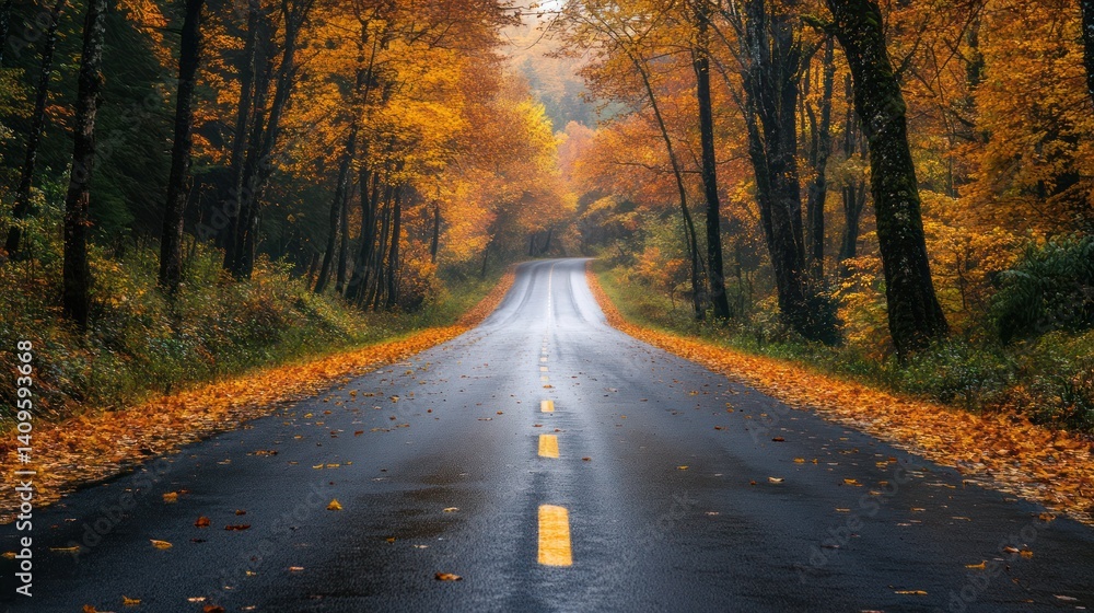 Winding Autumnal Road: A Journey Through Nature's Golden Palette Winding Autumnal Road: A Journey Through Nature's Golden Palette