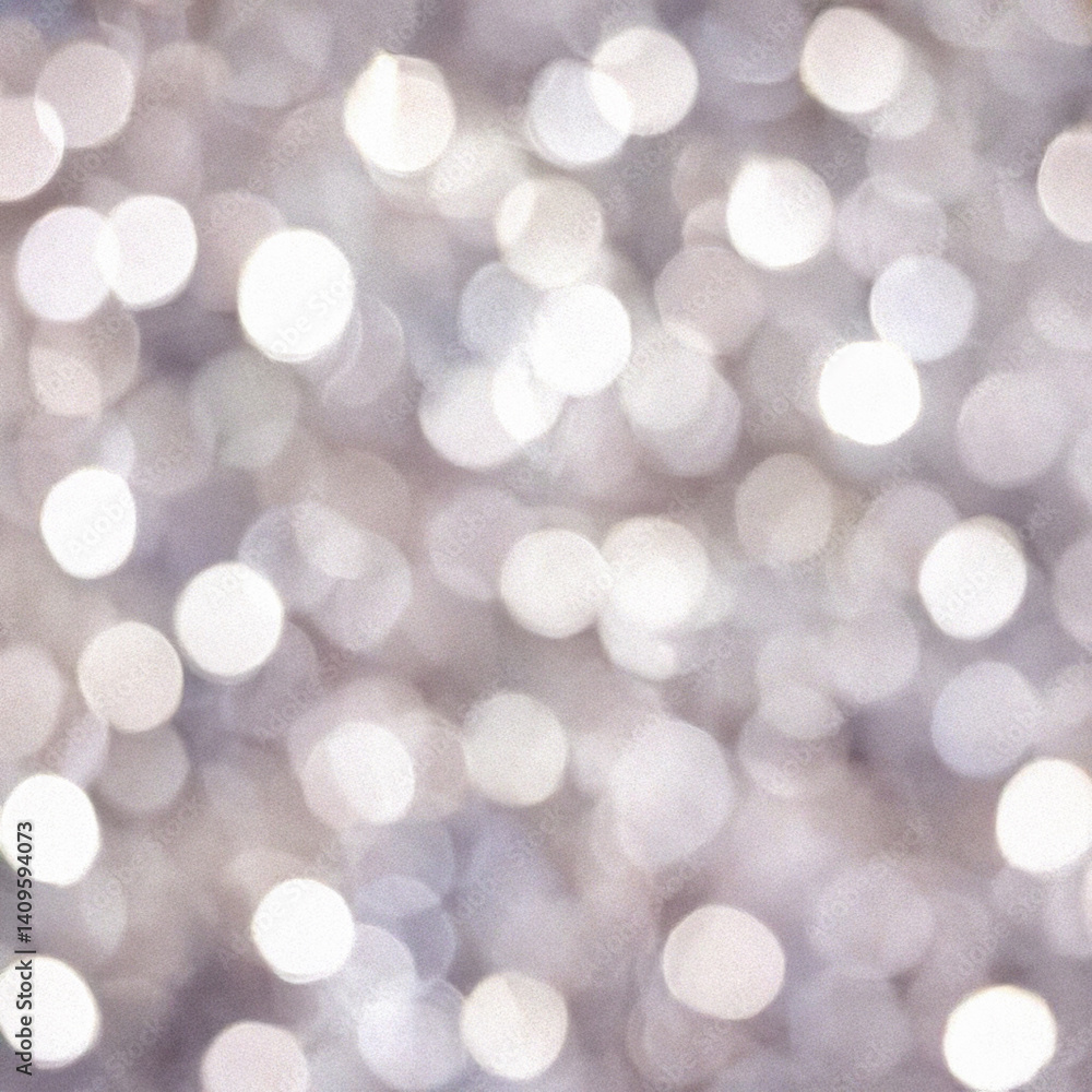 Fototapeta premium Silver Tone Holiday Light Bokeh, Fantasy-style soft bokeh background with shimmering silver tones, magical holiday ambiance.