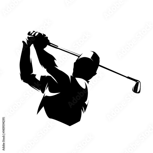 Golf swing logo, high contrast illustration. Isolated vector silhouette