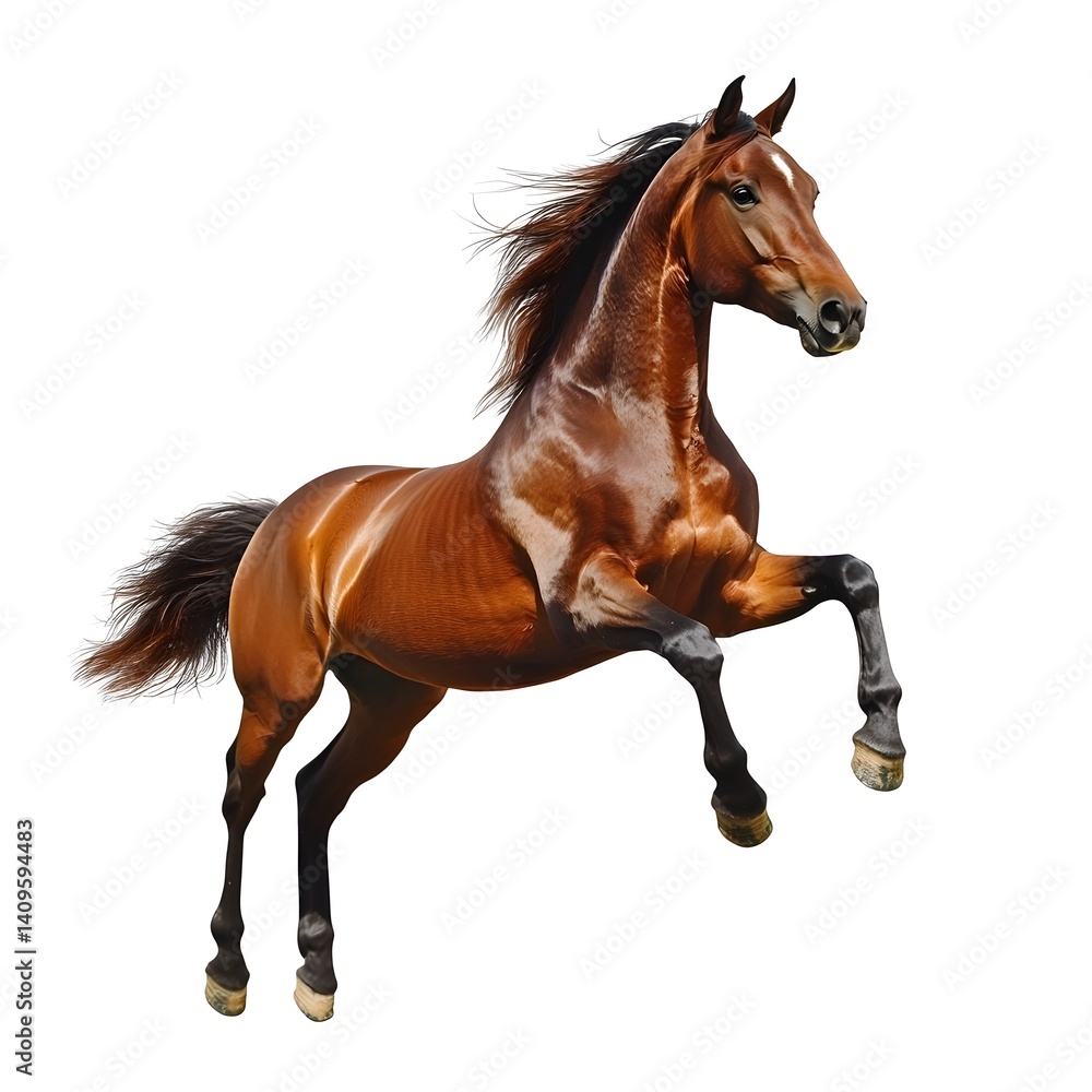 Majestic Brown Horse in Dynamic Pose with Flowing Mane and Tail Majestic Brown Horse in Dynamic Pose with Flowing Mane and Tail