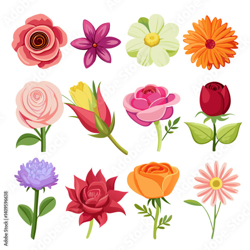 Wallpaper Mural Colorful vector flower collection, rose, gerbera, tulip blooms Torontodigital.ca