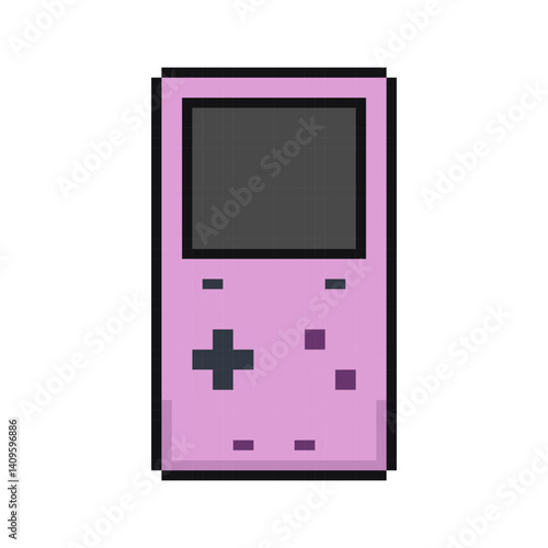 Pixel art handheld video game console, pixel retro portable console, 8 bit classic console.