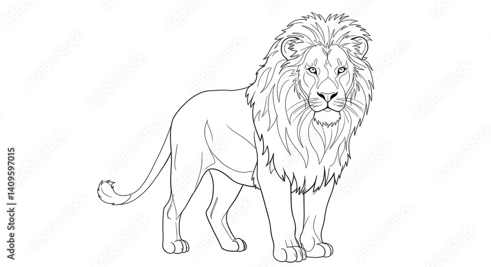 Obraz premium Majestic Wild Cat Line Drawing Black and White Wildlife Illustration