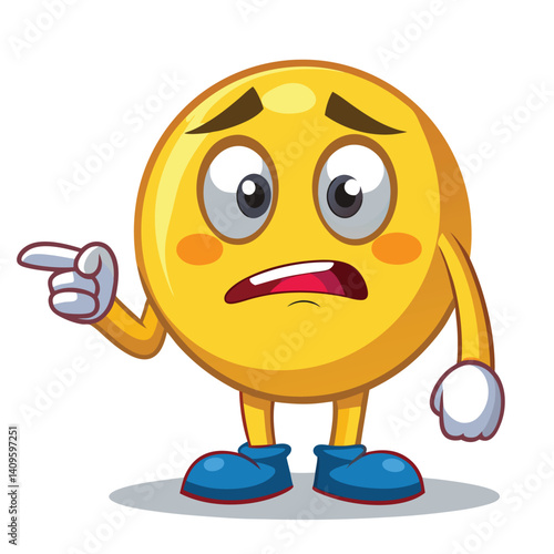 Confused and pointing yellow emoji character