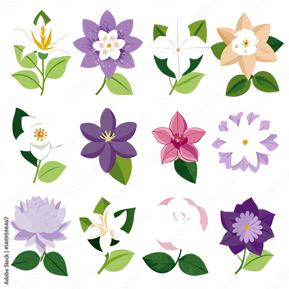 Variety of Beautiful Vector Floral Illustrations on White Variety of Beautiful Vector Floral Illustrations on White
