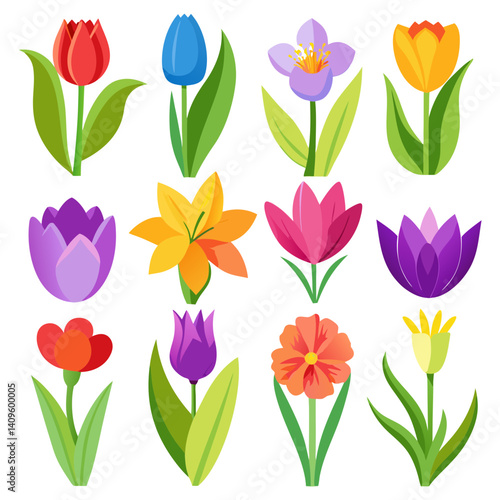 Wallpaper Mural Colorful Spring Flower Illustrations: Tulips, Crocus, and Lily Torontodigital.ca