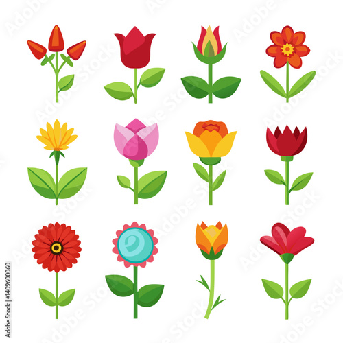 Geometric Flower Set Illustration for Botanical Design