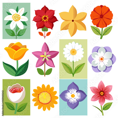 Colorful Floral Illustration: Variety of Flower Types and Styles
