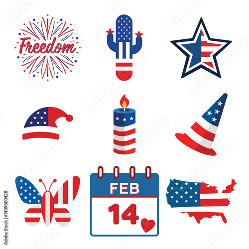 4th of July design bundle, USA Independence Day vector design collection on white background