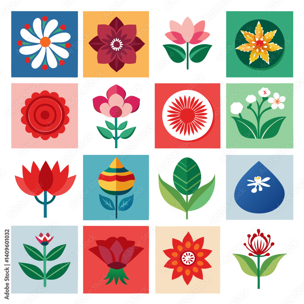 Abstract floral patterns: Geometric flower illustrations for design Abstract floral patterns: Geometric flower illustrations for design