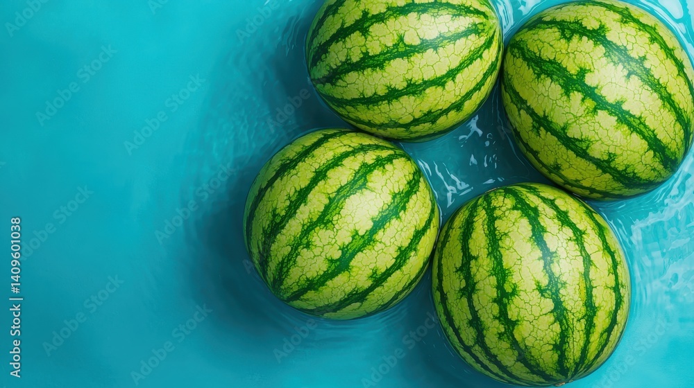 Vibrant Watermelons Relaxing in Refreshing Blue Water on a Warm Summer Day Vibrant Watermelons Relaxing in Refreshing Blue Water on a Warm Summer Day