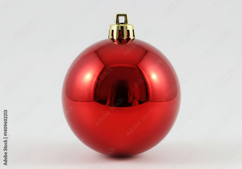 A shiny red christmas ornament with a gold top sitting on a white surface in a studio setting A shiny red christmas ornament with a gold top sitting on a white surface in a studio setting