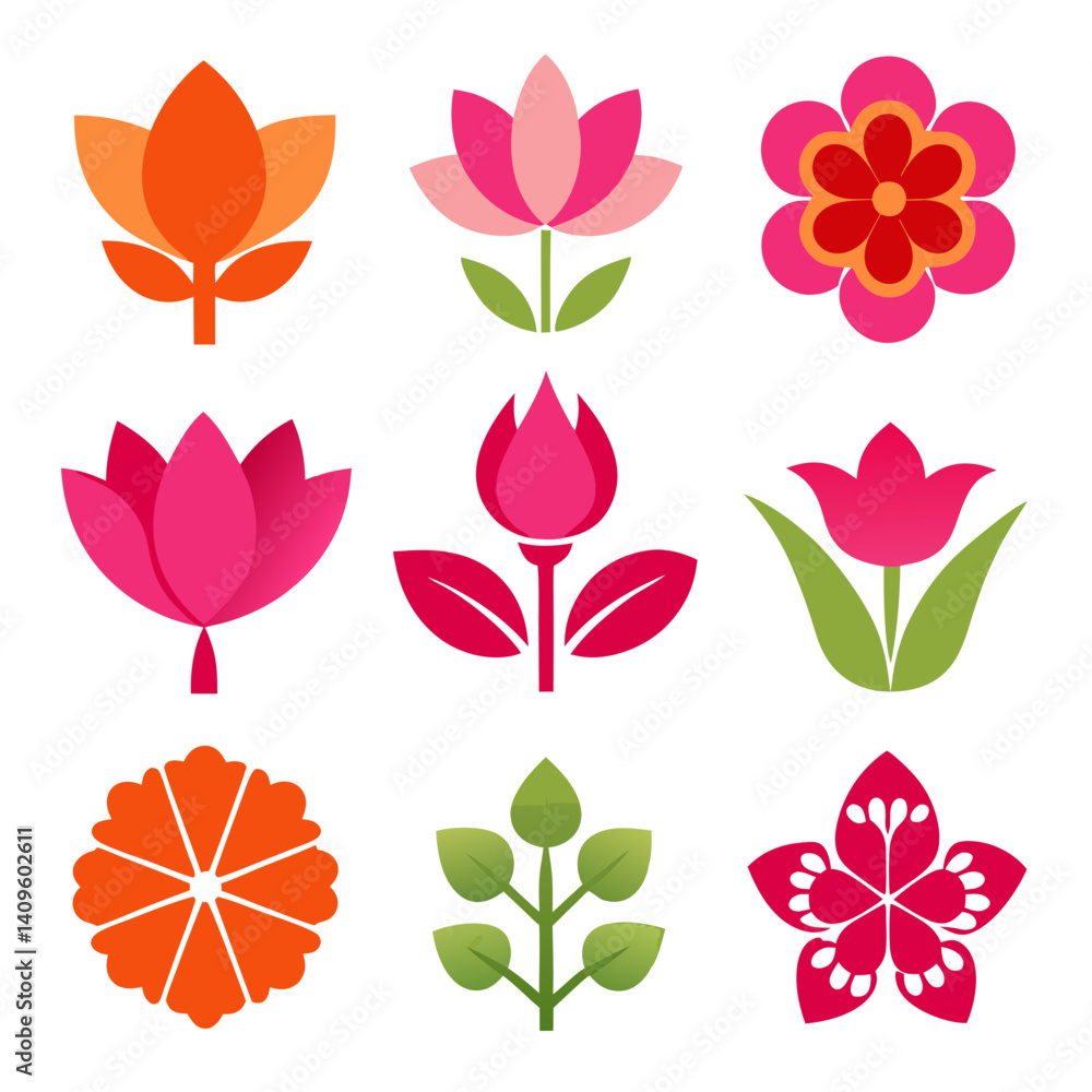 Colorful Geometric Flower Set on White Background Illustration Colorful Geometric Flower Set on White Background Illustration