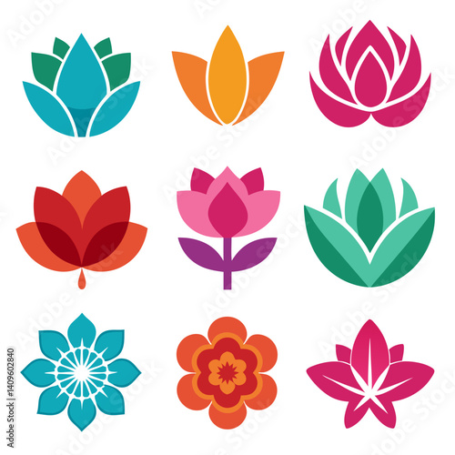 Colorful Geometric Floral Vector Design Elements Collection