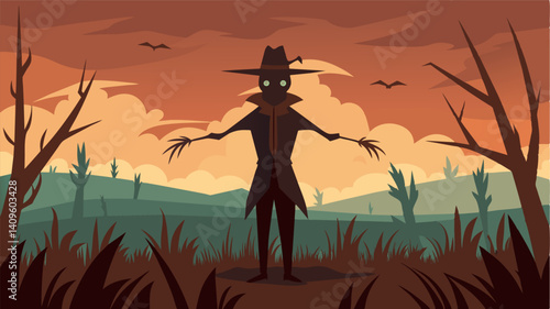 In the fall when the harvest season has come and gone the scarecrow remains a lonely figure in a sea of decomposing vegetation. Its presence serves as a melancholic reminder of the. Vector