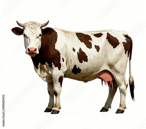 Semi-Realistic Standing Cow Vector Illustration on White Background