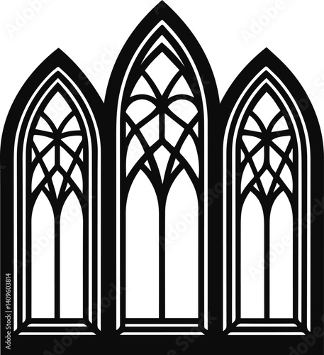 gothic window frames silhouette vector illustration
