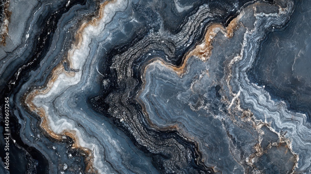 Textured, dark blue and gray marble with golden veins. Textured, dark blue and gray marble with golden veins.