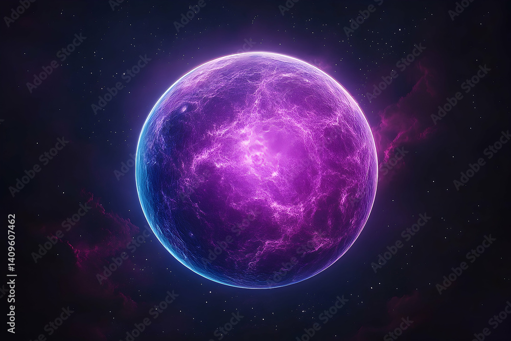 Fototapeta premium A vibrant, glowing purple planet in deep space.