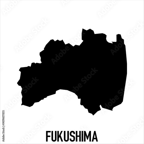 Fukushima map in black silhouette style on white background. Perfect for political reference, educational visuals, tourism graphics, and editable vector use.


