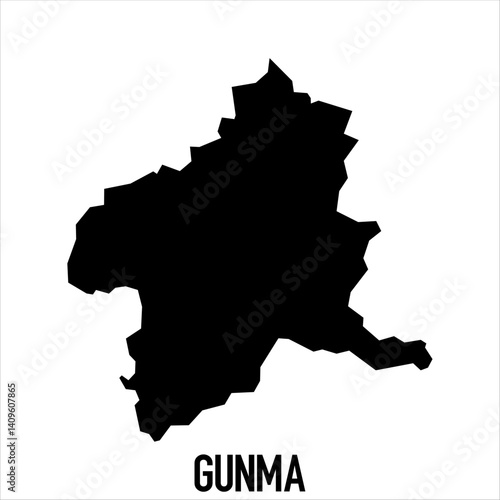 Black silhouette of Gunma prefecture map isolated on white background. Suitable for education, tourism, web use, and political reference. Clean and editable vector design.

