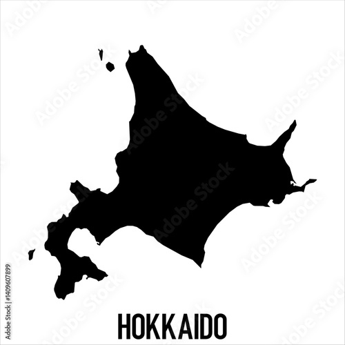 Hokkaido map in black silhouette style on white background. Suitable for use in education, geographic analysis, travel content, and political resources. Customizable vector format.

