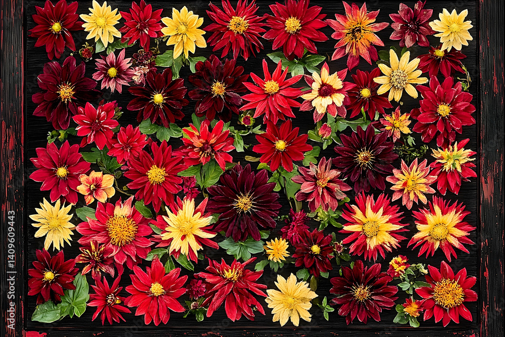 Vibrant dahlia blossoms in a rich autumnal display. Vibrant dahlia blossoms in a rich autumnal display.