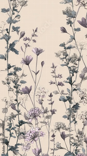 Beautiful seamless floral water color pattern Set, watercolor wild flowers, leaves and grass,Collection botanic garden elements, isolated illustration in rustic or vintage style,copy space.