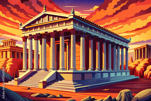 Temple of Artemis at Ephesus at sunset time with amazing sky
