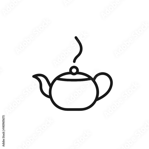 Simple black outline of a steaming teapot on white