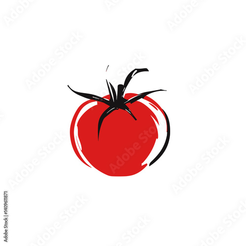 Stylized red tomato icon with black sketch outline