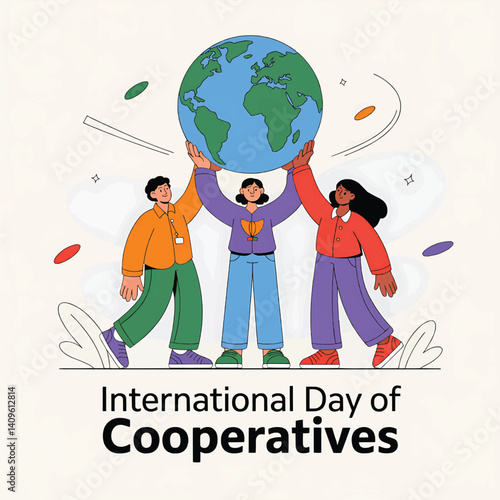 International Day of Cooperatives Vector Design with Diverse Group and Globe