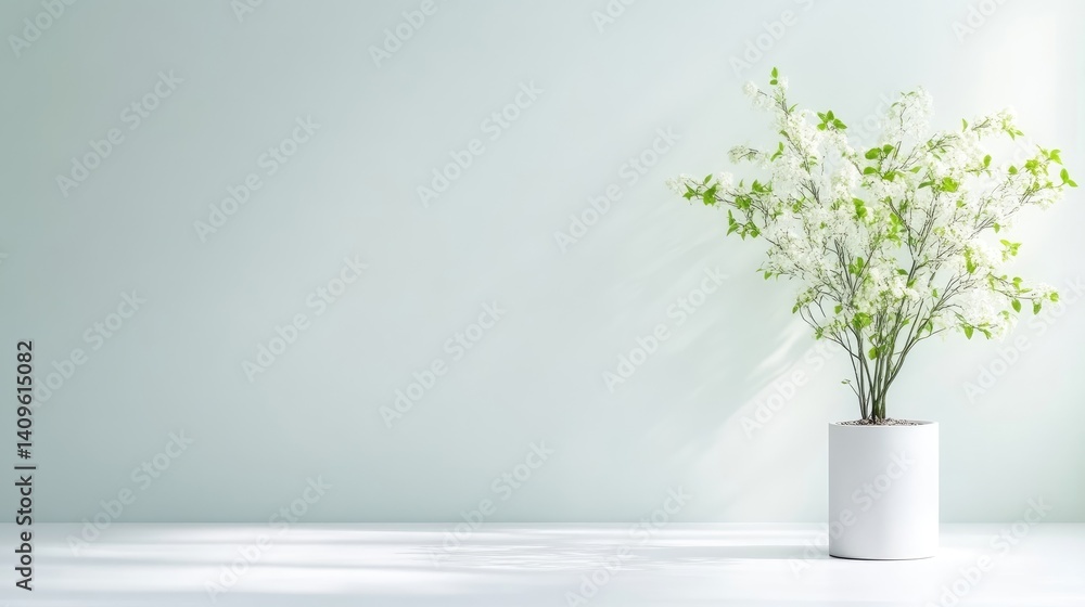 Minimalist interior scene with a small potted plant Minimalist interior scene with a small potted plant