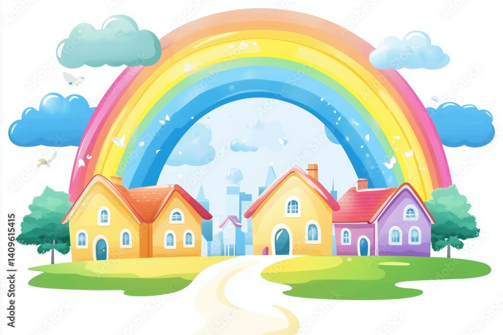 Fototapeta premium the house and the rainbow above it illustration