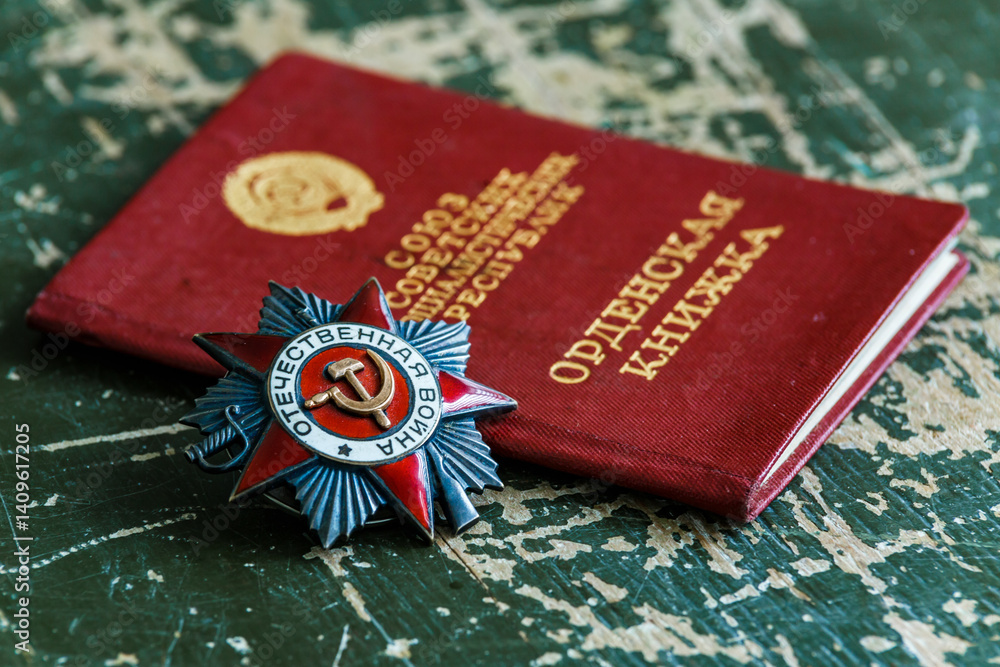 Naklejka premium Awards of the Second world war close-up. Soviet military awards