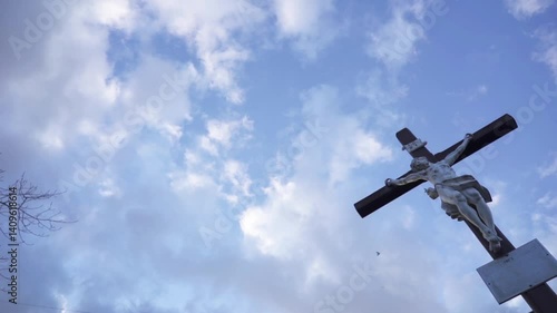 Dramatic Shot. Crucifixion Of Jesus Christ In The Rays Of The Setting Sun