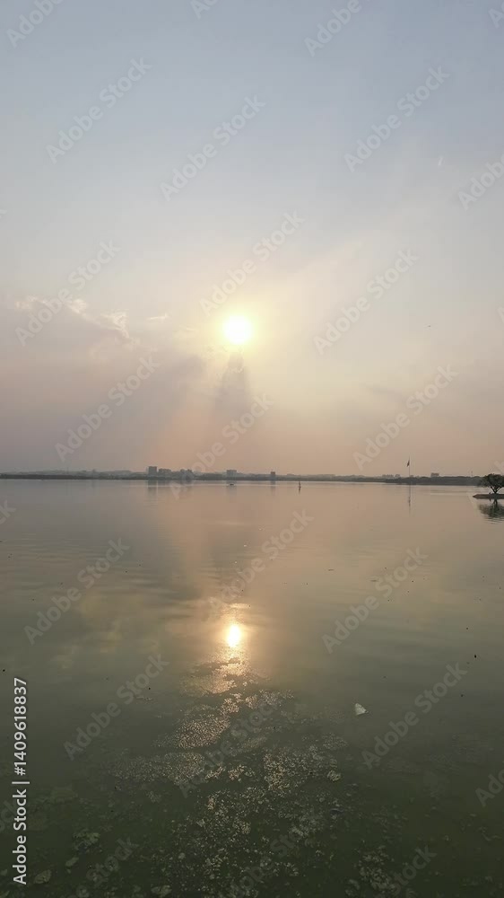 Sunset Reflecting On Calm Tranquil Lake During The Sunset Time Vertical Video Sunset Reflecting On Calm Tranquil Lake During The Sunset Time Vertical Video