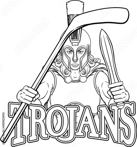 A female trojan woman ice hockey sports team cartoon mascot