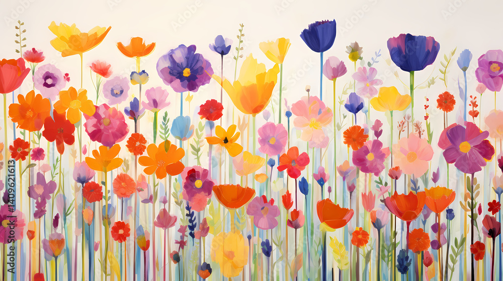 Fototapeta premium Abstract colorful flowers illustration background poster decorative painting