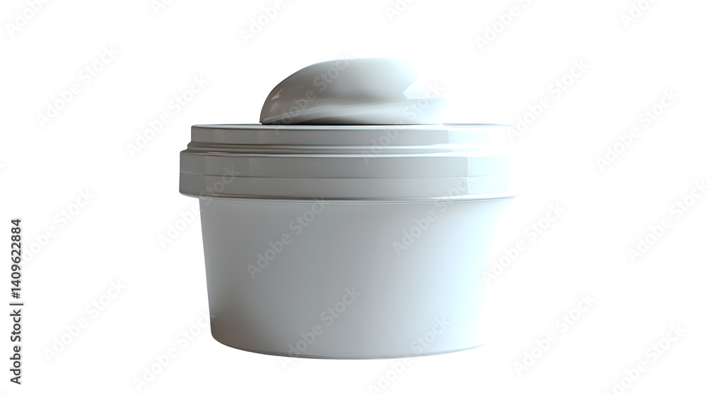 Ice cream container with a scoop on top, isolated on white background Ice cream container with a scoop on top, isolated on white background