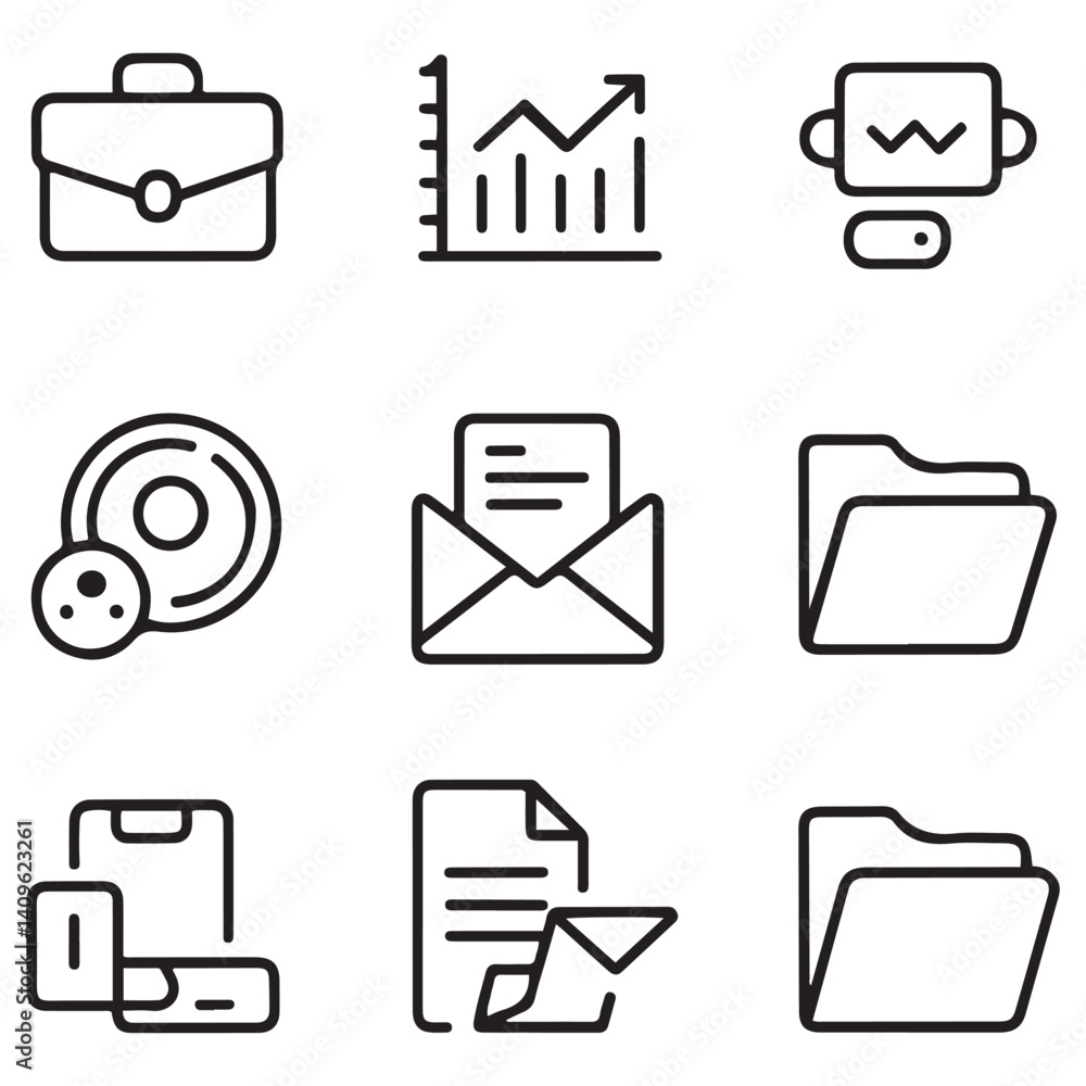 Business and Office thin line icons set. Editable stroke icons. Vector with white background Business and Office thin line icons set. Editable stroke icons. Vector with white background