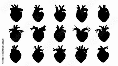 set of anatomical heart silhouette vector on white background
