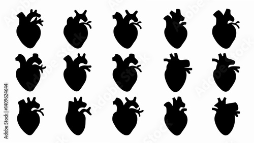 set of anatomical heart silhouette vector on white background