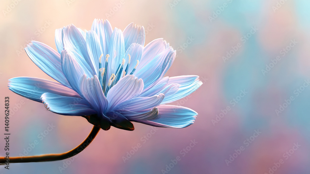 Serene Blue Blossom: A captivating shot of a single, ethereal blue flower gently extending towards the soft light, evoking a sense of tranquility. Serene Blue Blossom: A captivating shot of a single, ethereal blue flower gently extending towards the soft light, evoking a sense of tranquility.