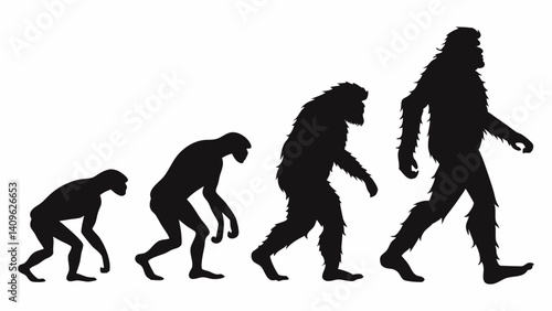 Ape to Bigfoot Evolution Silhouette Stages Black and White Image