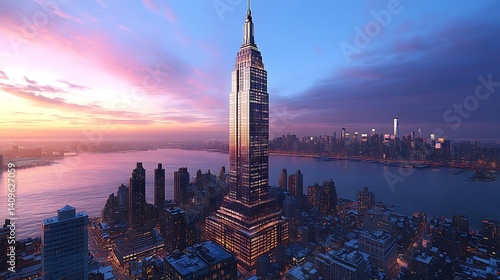 Luxurious apartment view new york skyline high resolution photo