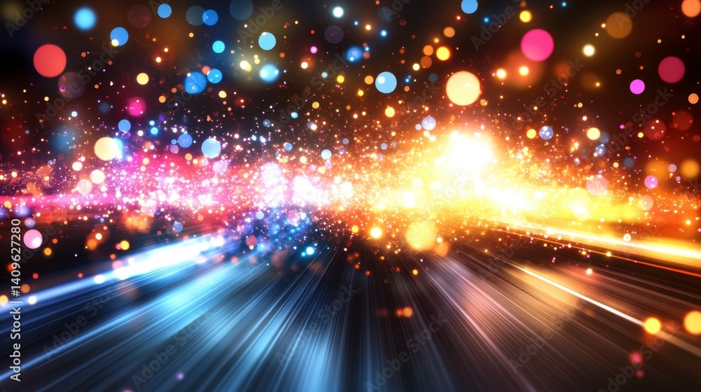 Fototapeta premium Vibrant multicolored lights streak across a dark background, creating a dynamic and energetic atmosphere.