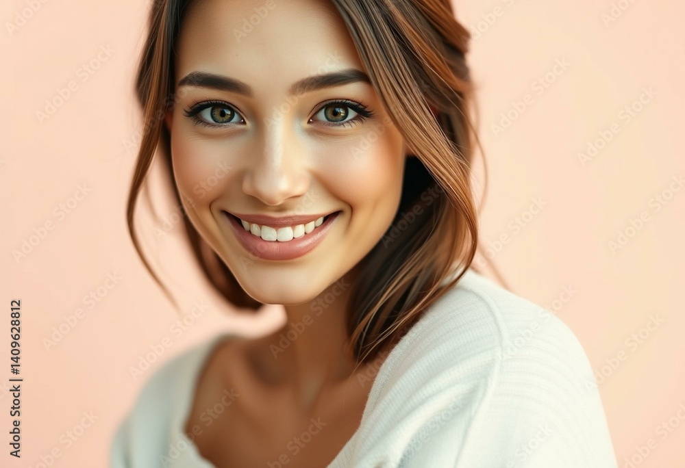 Naklejka premium Female portrait on pastel background