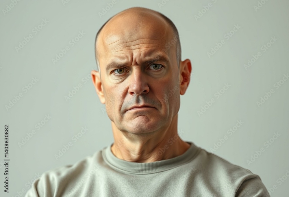 Bald man with stern expression Bald man with stern expression
