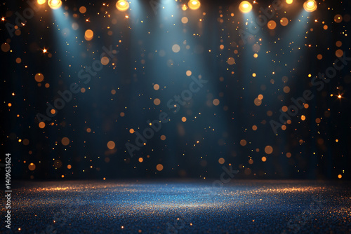 Sparkling stage lights illuminating glittering surface magical scene